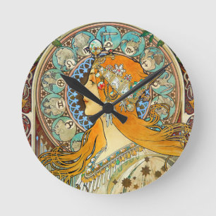 Alphonse Mucha Art Nouveau Zodiac Runde Wanduhr