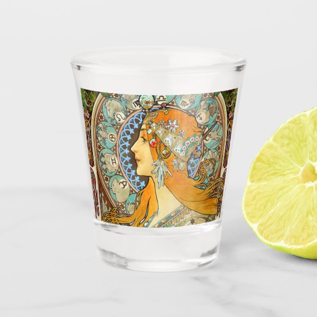 Alphonse Mucha Art Nouveau Zodiac Schnapsglas (Vorderseite)