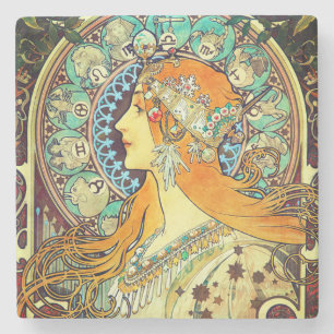 Alphonse Mucha Art Nouveau Zodiac Steinuntersetzer