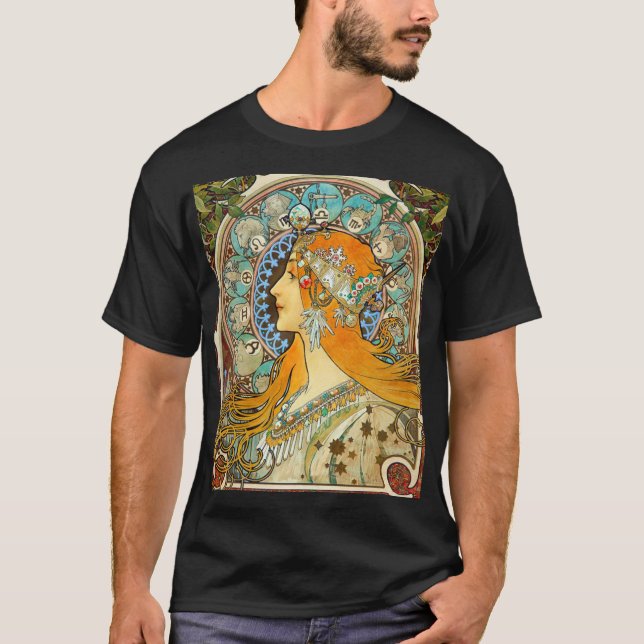 Alphonse Mucha Art Nouveau Zodiac T-Shirt (Vorderseite)