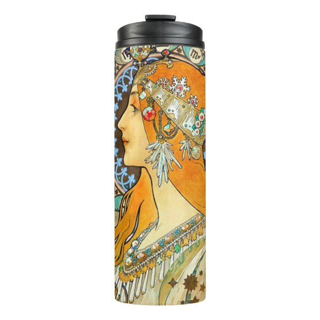 Alphonse Mucha Art Nouveau Zodiac Thermosbecher (Vorderseite)