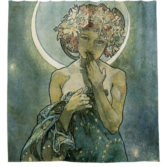 Alphonse Mucha Atemberaubende Jugendstil-Frau #18 Duschvorhang (Vorderseite)