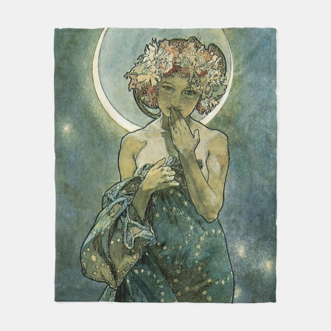 Alphonse Mucha Atemberaubende Jugendstil-Frau #18 Fleecedecke (Vorderseite)