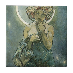 Alphonse Mucha Atemberaubende Jugendstil-Frau #18 Fliese