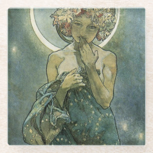 Alphonse Mucha Atemberaubende Jugendstil-Frau #18 Glasuntersetzer