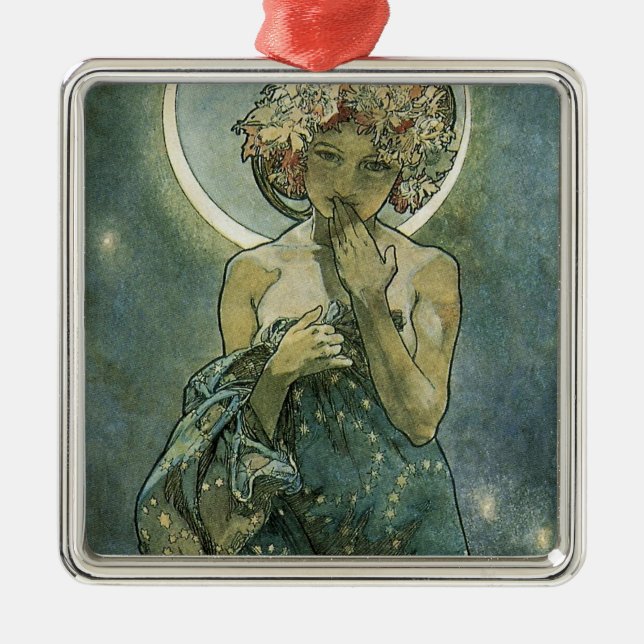 Alphonse Mucha Atemberaubende Jugendstil-Frau #18 Ornament Aus Metall (Vorne)