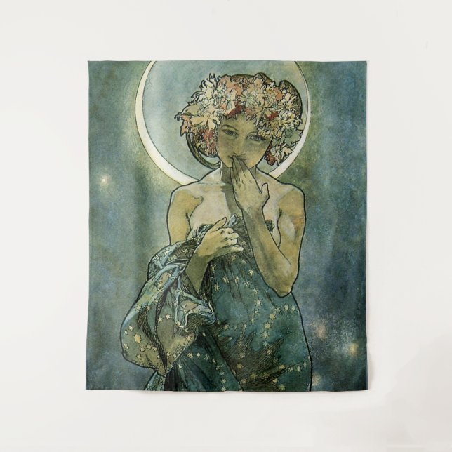 Alphonse Mucha Atemberaubende Jugendstil-Frau #18 Wandteppich (Vorderseite)