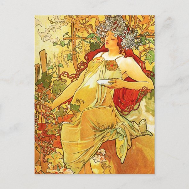 Alphonse Mucha Autumn Postcard Postkarte (Vorderseite)