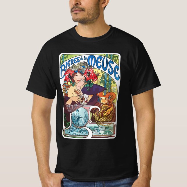 Alphonse Mucha, Bieres de la Meuse (1897), Art Nou T-Shirt (Vorderseite)