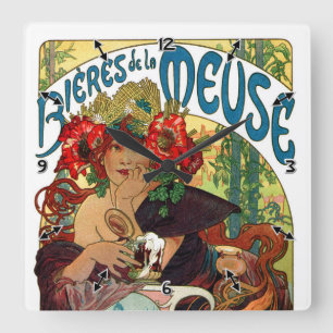 Alphonse Mucha Bieres De La Meuse Quadratische Wanduhr