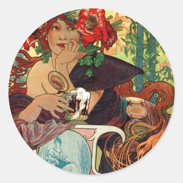 Alphonse Mucha Bieres De La Meuse Runder Aufkleber (Vorderseite)