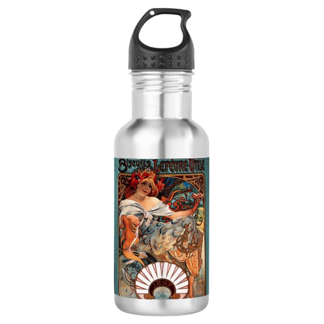 Alphonse Mucha Biscuits Lefevre-Utile gesprenkelt  Edelstahlflasche (Vorderseite)