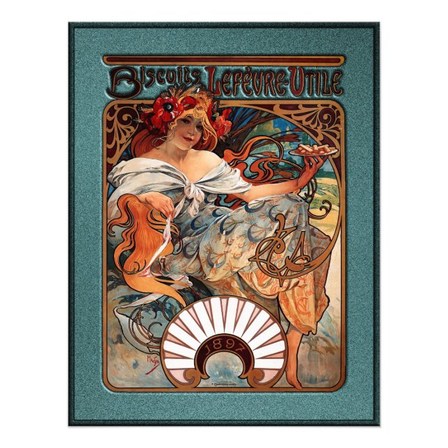 Alphonse Mucha Biscuits Lefevre-Utile gesprenkelt  Fotodruck (Vorne)