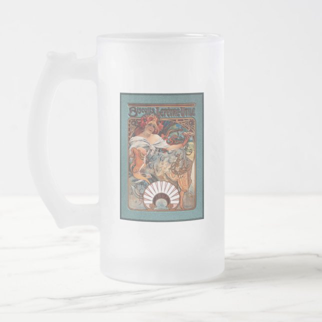 Alphonse Mucha Biscuits Lefevre-Utile gesprenkelt  Mattglas Bierglas (Links)