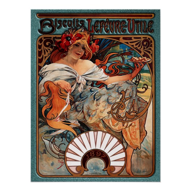 Alphonse Mucha Biscuits Lefevre-Utile gesprenkelt  Poster (Vorderseite)