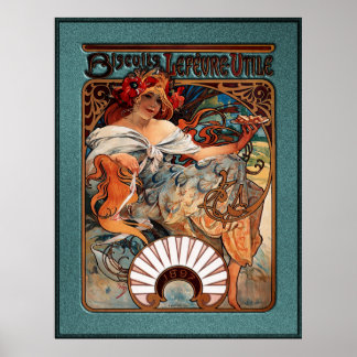 Alphonse Mucha Biscuits Lefevre-Utile gesprenkelt Poster