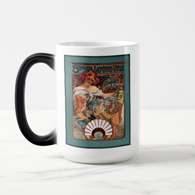 Alphonse Mucha Biscuits Lefevre-Utile gesprenkelt  Verwandlungstasse (Links)
