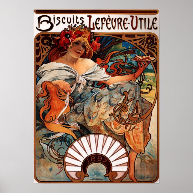 Alphonse Mucha Biscuits Lefevre Utile Poster (Vorne)