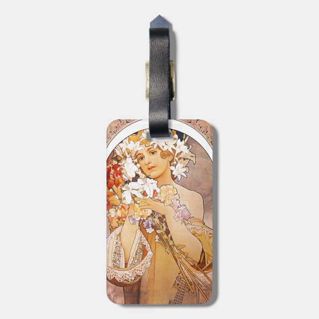 Alphonse Mucha Blume Gepäckanhänger (Rückseite vertikal)