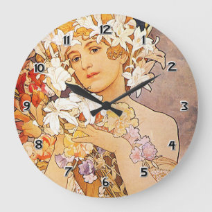 Alphonse Mucha Blume Große Wanduhr