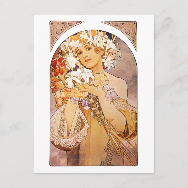 Alphonse Mucha Blume Postkarte (Vorderseite)