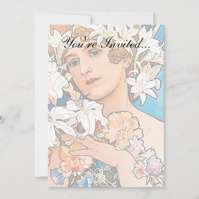 Alphonse Mucha - Blume - Retro Art Nouveau Einladung (Vorderseite)