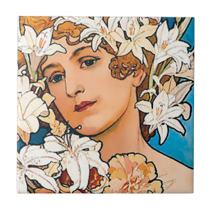 Alphonse Mucha - Blume - Retro Art Nouveau Fliese