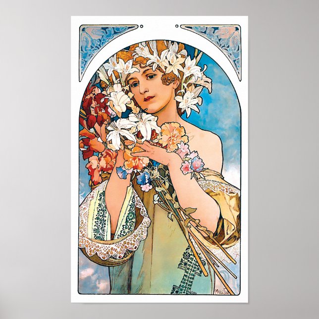 Alphonse Mucha - Blume - Retro Art Nouveau Poster (Vorne)