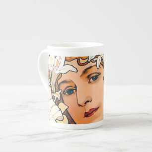 Alphonse Mucha - Blume - Retro Art Nouveau Prozellantasse