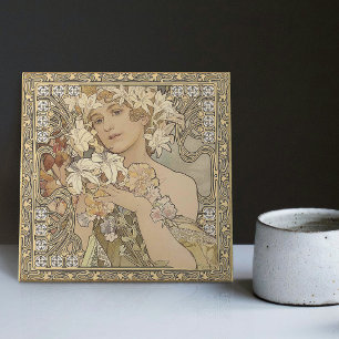 Alphonse Mucha Blumen Art Nouveau Vintage Fliese