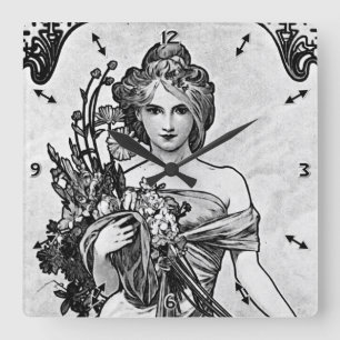 Alphonse Mucha Broken Blossoms Quadratische Wanduhr
