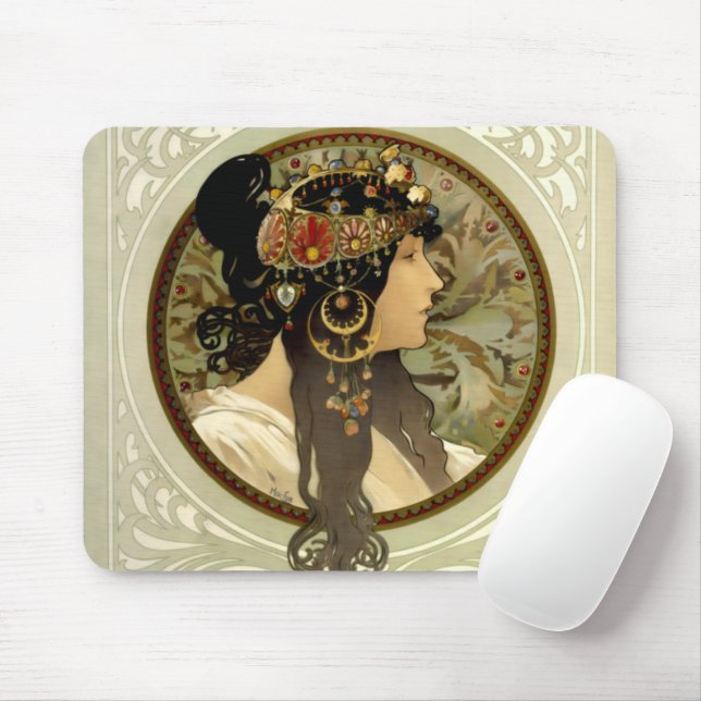 Alphonse Mucha - Byzantinische Köpfe Brünett Mousepad (Mit Mouse)