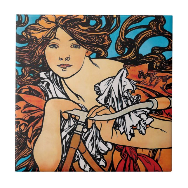 Alphonse Mucha - Cycles Perfecta Retro Art Nouveau Fliese (Vorderseite)