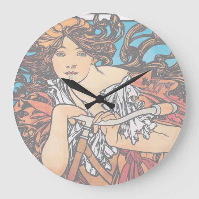 Alphonse Mucha - Cycles Perfecta Retro Art Nouveau Große Wanduhr (Vorderseite)