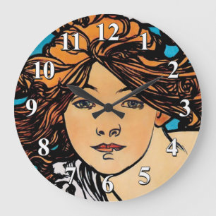 Alphonse Mucha - Cycles Perfecta Retro Art Nouveau Große Wanduhr