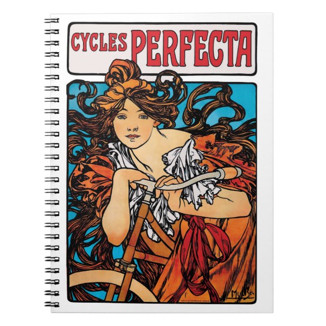 Alphonse Mucha - Cycles Perfecta Retro Art Nouveau Notizblock (Vorderseite)