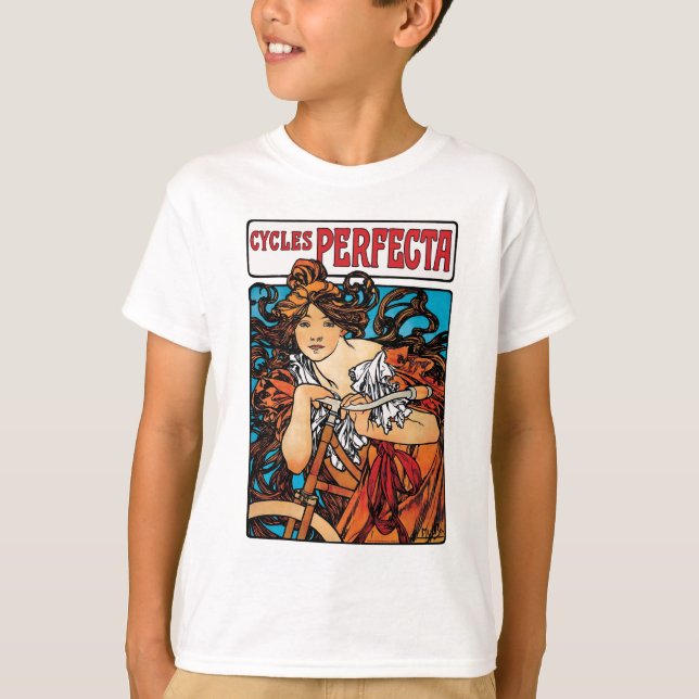 Alphonse Mucha - Cycles Perfecta Retro Art Nouveau T-Shirt (Vorderseite)