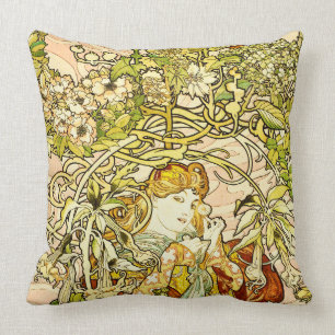 Alphonse Mucha - Dame mit Gänseblümchen Kissen