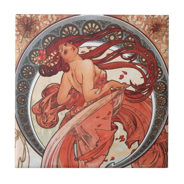 Alphonse Mucha Dance 1898 Jugendstil Vintag Fliese (Vorderseite)