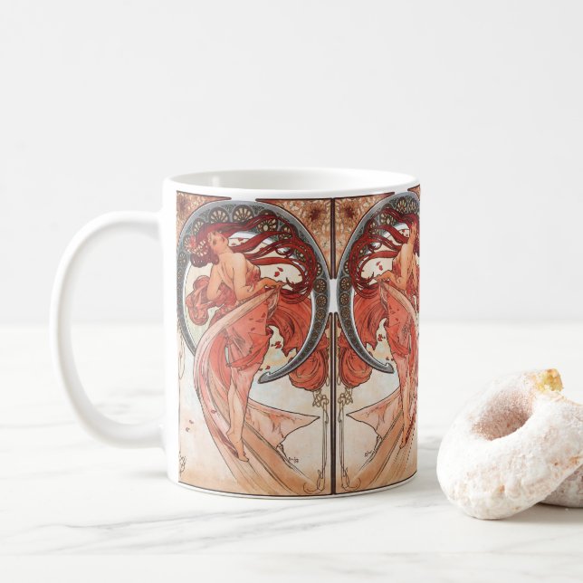 Alphonse Mucha Dance 1898 Jugendstil Vintag Kaffeetasse (Mit Donut)