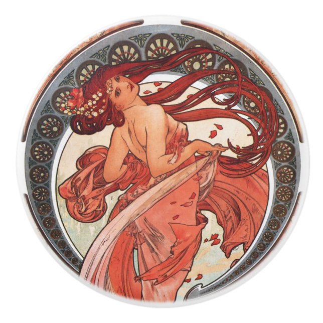 Alphonse Mucha Dance 1898 Jugendstil Vintag Keramikknauf (Vorderseite)