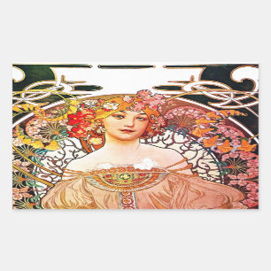 Alphonse Mucha Daydream Floral Vintage Art Nouveau Rechteckiger Aufkleber