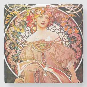 Alphonse Mucha Daydream Floral Vintage Art Nouveau Steinuntersetzer