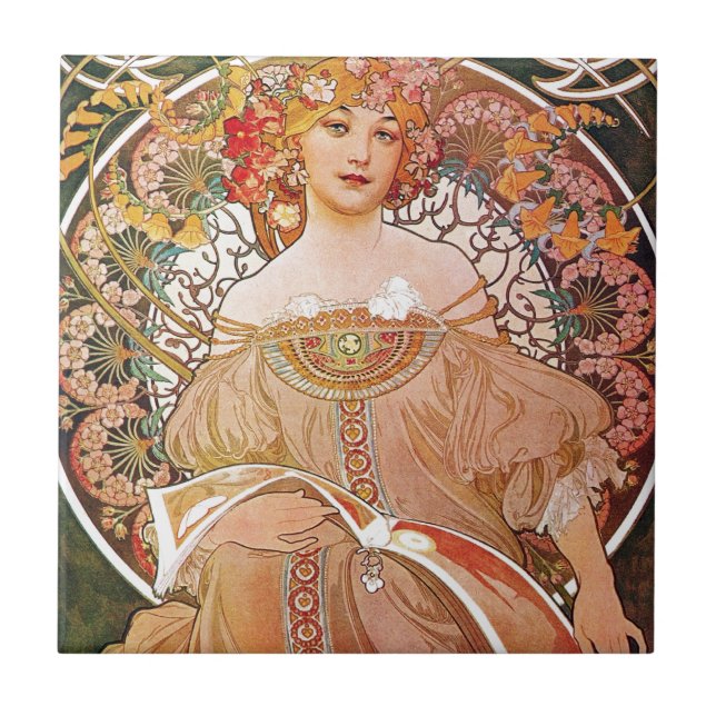 Alphonse Mucha Daydream Reverie Art Nouveau Lady Fliese (Vorderseite)