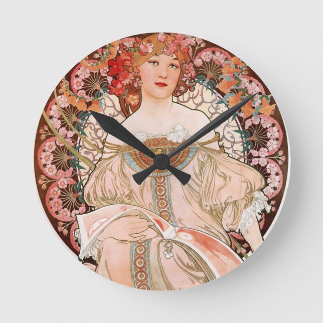 Alphonse Mucha: Daydream (Rêverie) Runde Wanduhr (Vorderseite)