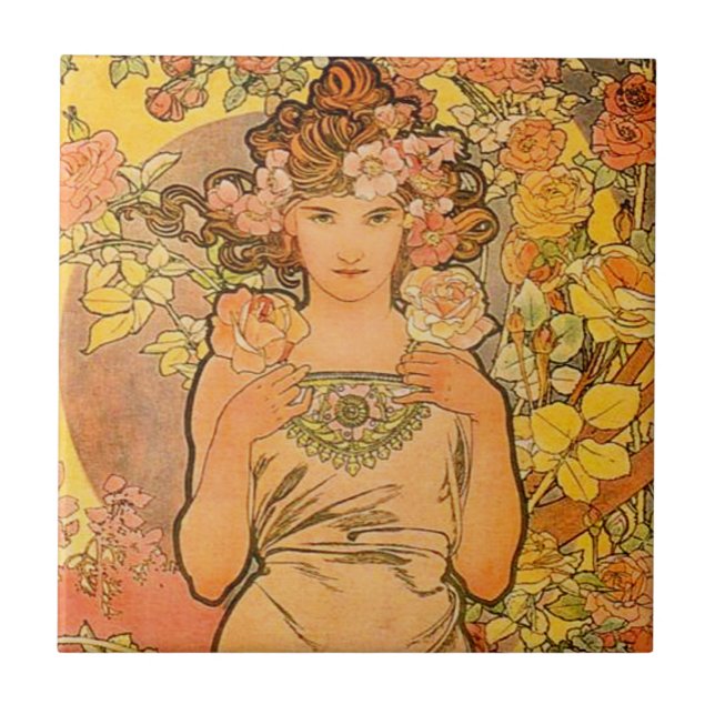 Alphonse Mucha die Rosen-Fliese Fliese (Vorderseite)