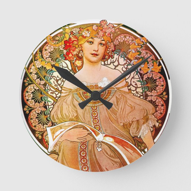Alphonse Mucha Dreaming (Reverie) Runde Wanduhr (Vorderseite)