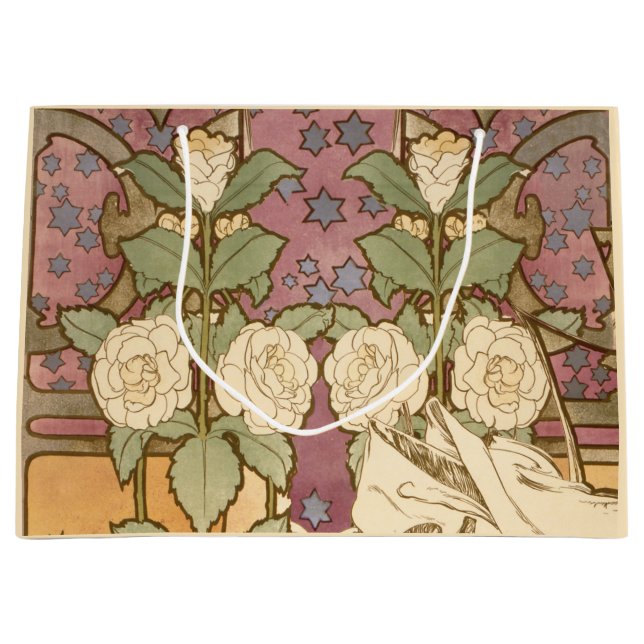Alphonse Mucha Elegant Art Nouveau Stars Camellia  Große Geschenktüte (Vorderseite)