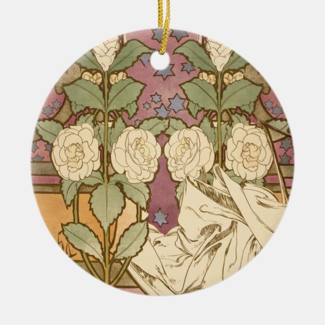 Alphonse Mucha Elegant Art Nouveau Stars Camellia  Keramik Ornament (Vorne)