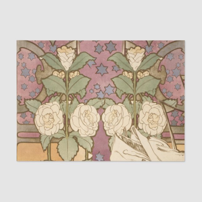 Alphonse Mucha Elegant Art Nouveau Stars Camellia  Seidenpapier (Vorderseite)